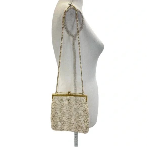 Vintage Hand Beaded Bag Ivory/Gold - Picture 3 of 14